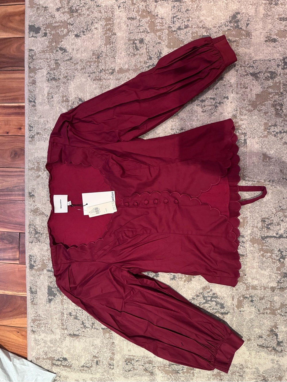 Reformation Women's Scallop-Trim Button Front Top - Burgundy